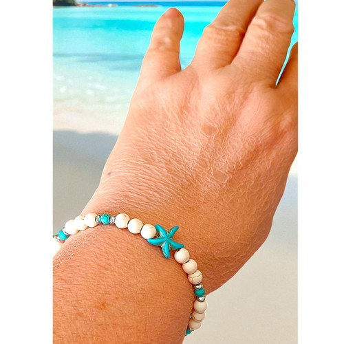 Handmade bracelet with turquoise, hematite, and chalcedony gemstones new