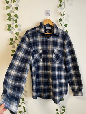 Checked fleece shirt jacket used, medium, grey and blue