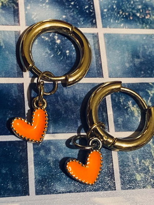 Hoop earrings with heart detail, stainless steel, new, gold color