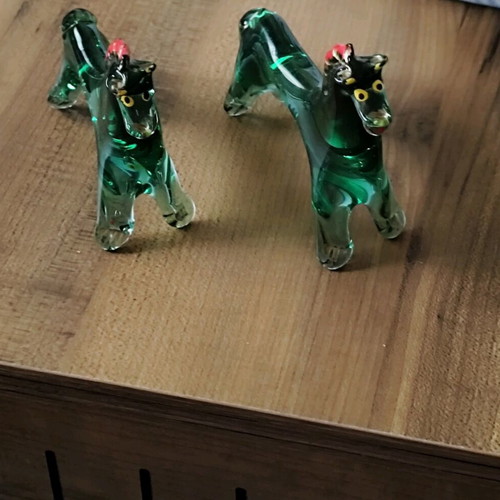 Vintage handmade decorative green glass horses like new