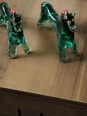 Vintage handmade decorative green glass horses like new