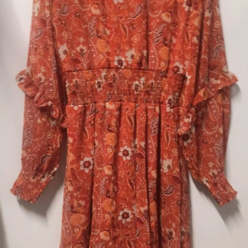 Stradivarius printed dress size L like new, colorful orange