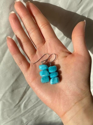 Handmade earrings with nephrite chips made to order, blue and silver
