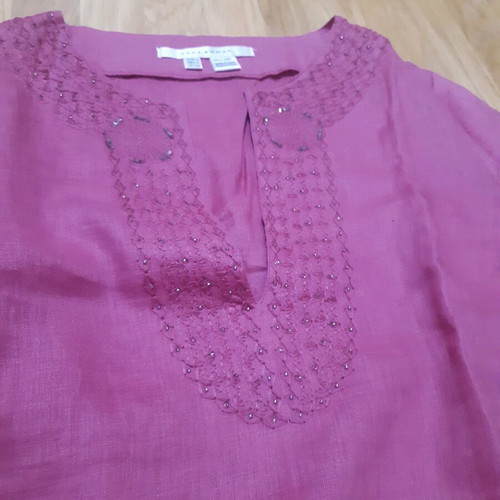 Boho dress Zara new, linen, fuchsia, embroidered, size M
