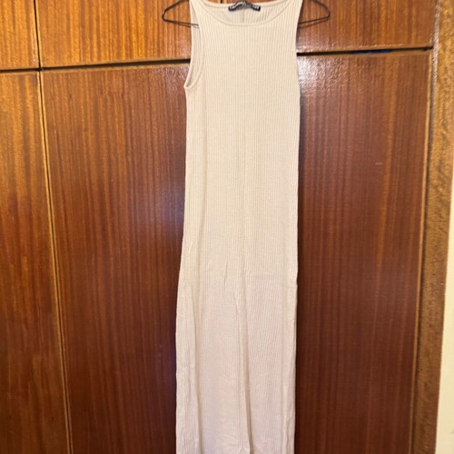 Rib winter dress used, beige color, slim fit