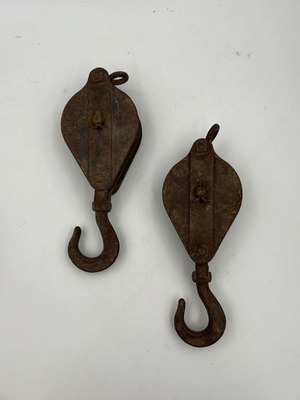 Vintage Heavy-Duty Pulley Set of 2 with Hook used, industrial decor
