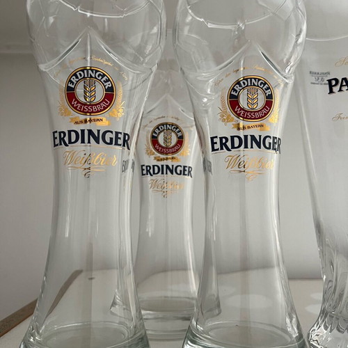 Beer glasses new, set with 3 Erdinger, 2 Paulaner and 1 Kaiser
