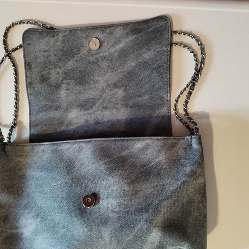 Shein shoulder bag faux leather denim print with silver chain new
