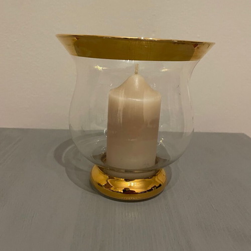 Decorative glass vase with candle and gold finish 14x13 cm new