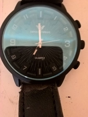 Emporio Armani watch black used, functional, needs battery and strap change