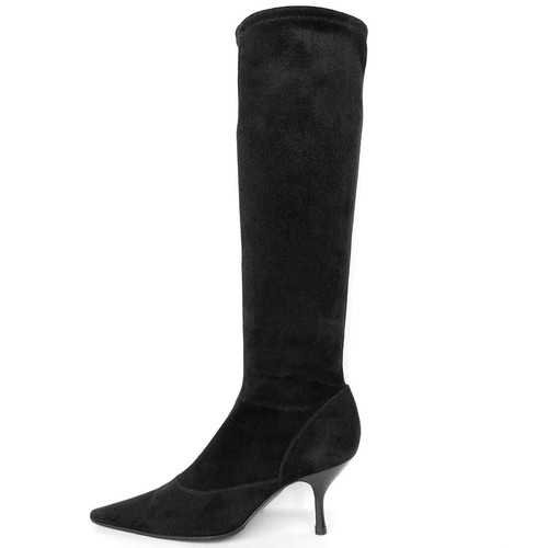 Sergio Rossi black stretch suede boots used, size 38.5