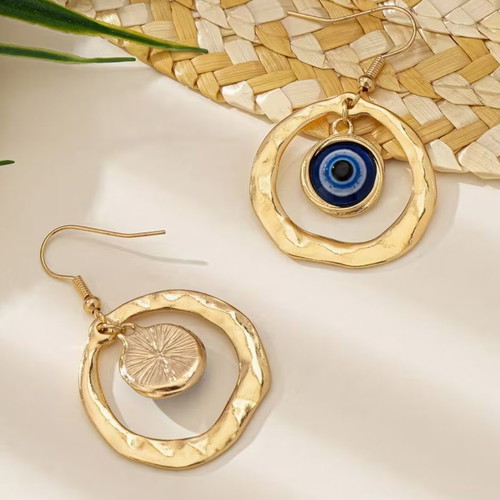 Eye earrings new with gold geometric design and protection symbol