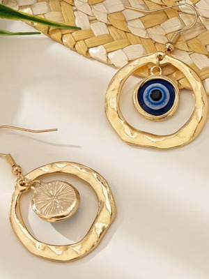 Eye earrings new with gold geometric design and protection symbol