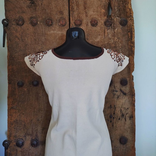 Vintage Y2K knit top with sequin and beaded ethnic embroidery, used