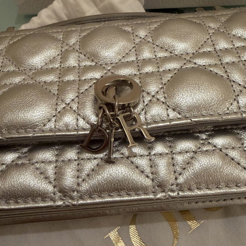 Dior My Dior Mini Bag, iridescent metallic silver cannage lambskin