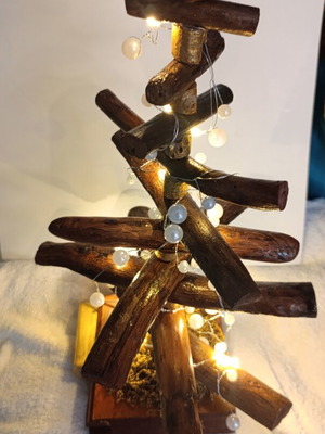 Eco Driftwood Christmas Tree with LED Lights and Pearls