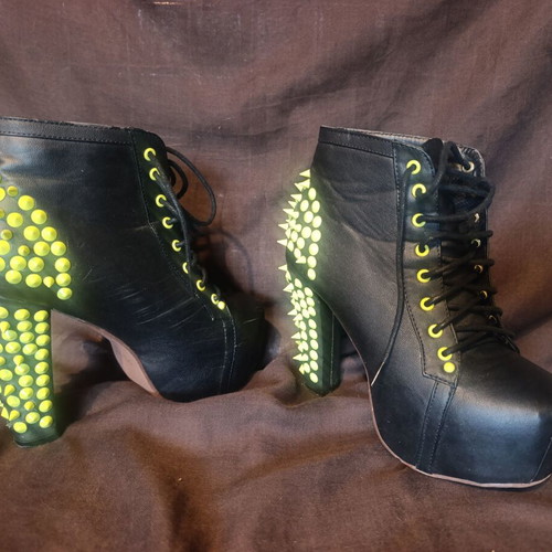 Red Lips boots with neon spikes 12cm heel, used, size 36