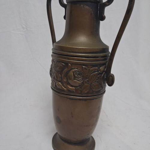 Lenk Austria Art Nouveau Bronze Silver-Plated Brass Vase used, 34 cm