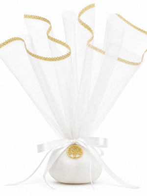 French tulle in ecru with beige trim, 45x50cm, pack of 100, new