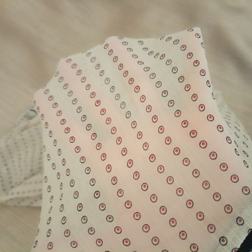 Semi Sheer Blouse M Beige and Black like new, polka dot with striped trim
