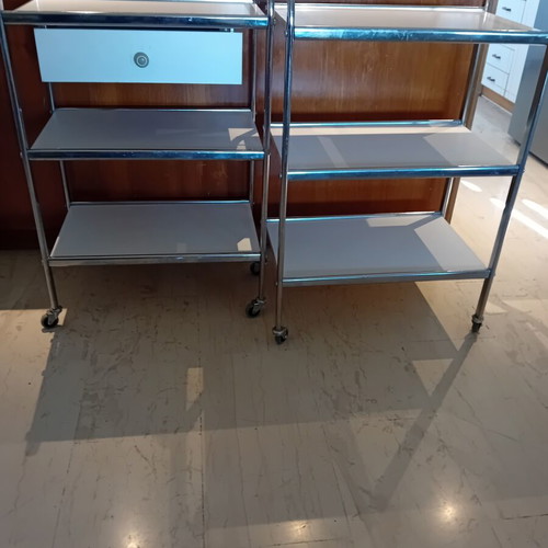 Aesthetic trolleys set of 3 with inox frame and melamine shelves like new
