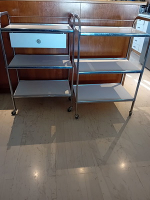 Aesthetic trolleys set of 3 with inox frame and melamine shelves like new