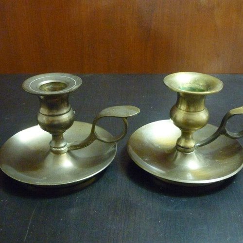 Brass lantern-style candlesticks used, set of 2