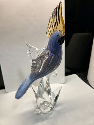 Large Murano Glass Blue PurpleCockatoo Bird