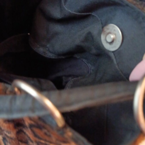 Fur pouch shoulder bag like new, beige and brown