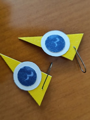Handmade earrings Pop art Boudouzi project new, blue and yellow