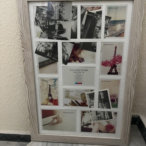 Wooden collage photo frame like new, holds 12 photos