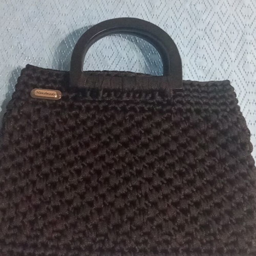 Handmade handbag with wooden black handle and lining new