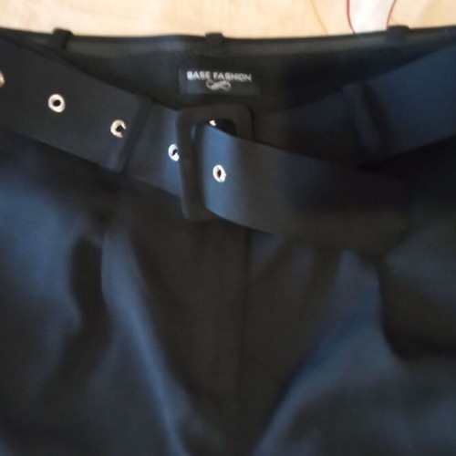 High-waist office pants with pleats and belt, black, size XL