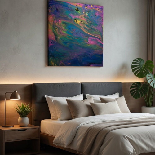 Aurora Cascade Vibrant Rainbow Fluid Acrylic Painting 70x70 cm new