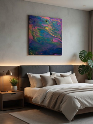 Aurora Cascade Vibrant Rainbow Fluid Acrylic Painting 70x70 cm new