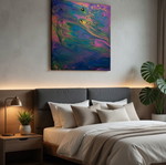 Aurora Cascade Vibrant Rainbow Fluid Acrylic Painting 70x70 cm new