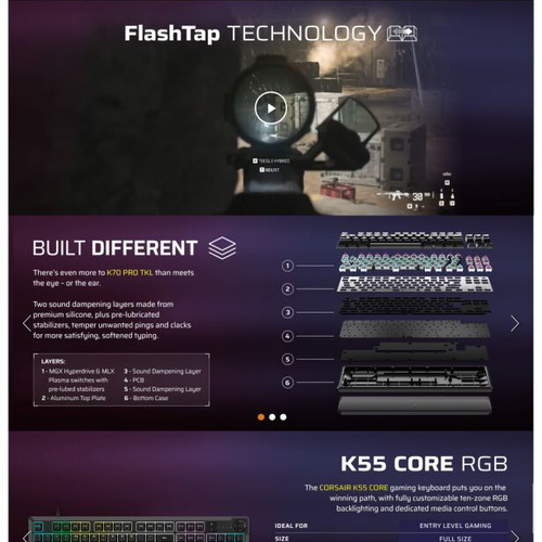 Corsair K70 PRO TKL RGB tenkeyless mechanical gaming keyboard