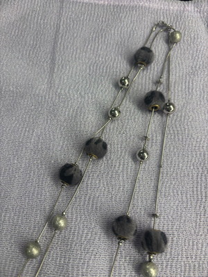 Long necklace with fuzzy balls like new