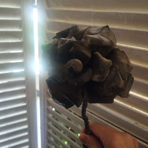 Metal rose decorative piece used, handmade, 35 cm