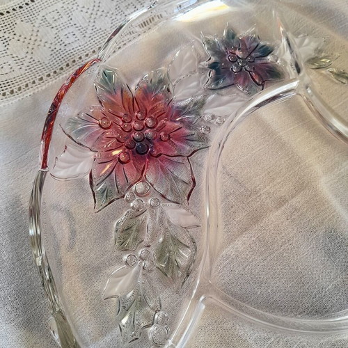 Vintage Crystal Serving Platter 35cm with Alexandrina Embossed Design