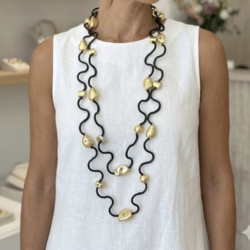 Necklace new black and gold