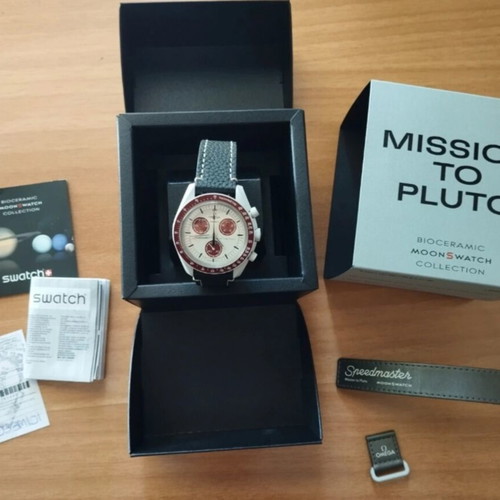 Swatch x Omega Bioceramic MoonSwatch Mission to Pluto watch with extra strap