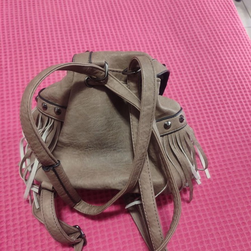 Boho rock backpack with studs and fringes, like new, earth brown