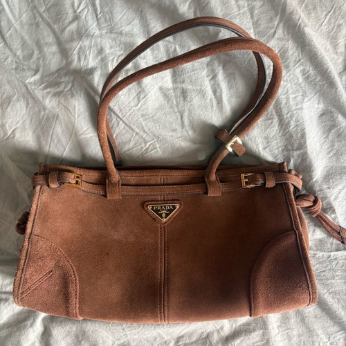 Prada suede shoulder bag brown like new with protective case