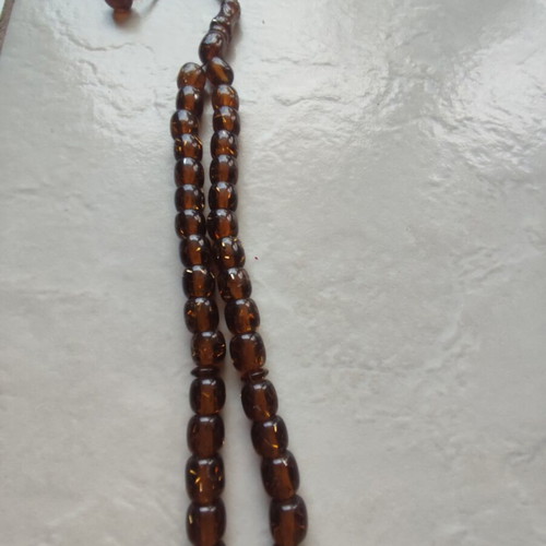 Komboloi 33 Beads New, Handmade, Cognac Color, Mastic Resin