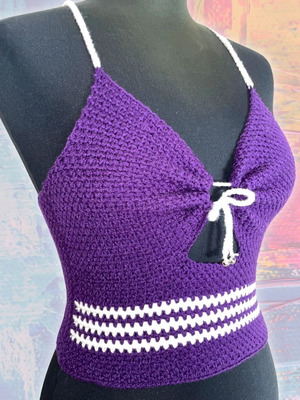 Handmade Ruched Halter Crop Top Purple XS/S with Corset Back