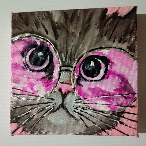 Pink Vibes Only acrylic painting on canvas, new, 10×10 cm