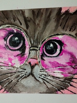 Pink Vibes Only acrylic painting on canvas, new, 10×10 cm