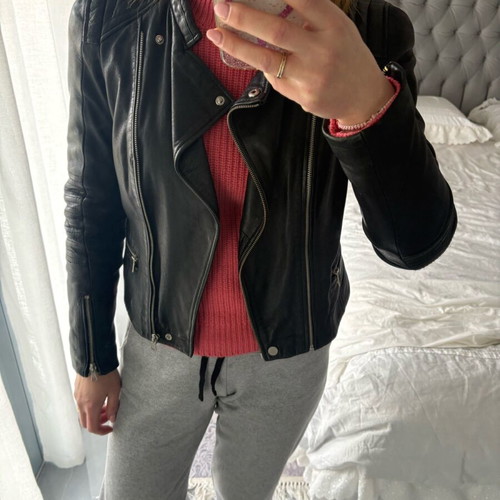 Zara μαύρο πανωφόρι μπουφάν biker γνήσιο δέρμα μεταχειρισμένο
