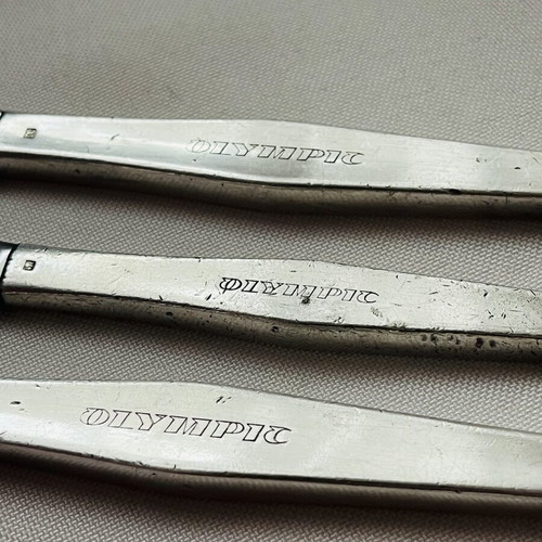 Christofle France collectible set of 3 knives used, Olympic Airways Onassis era